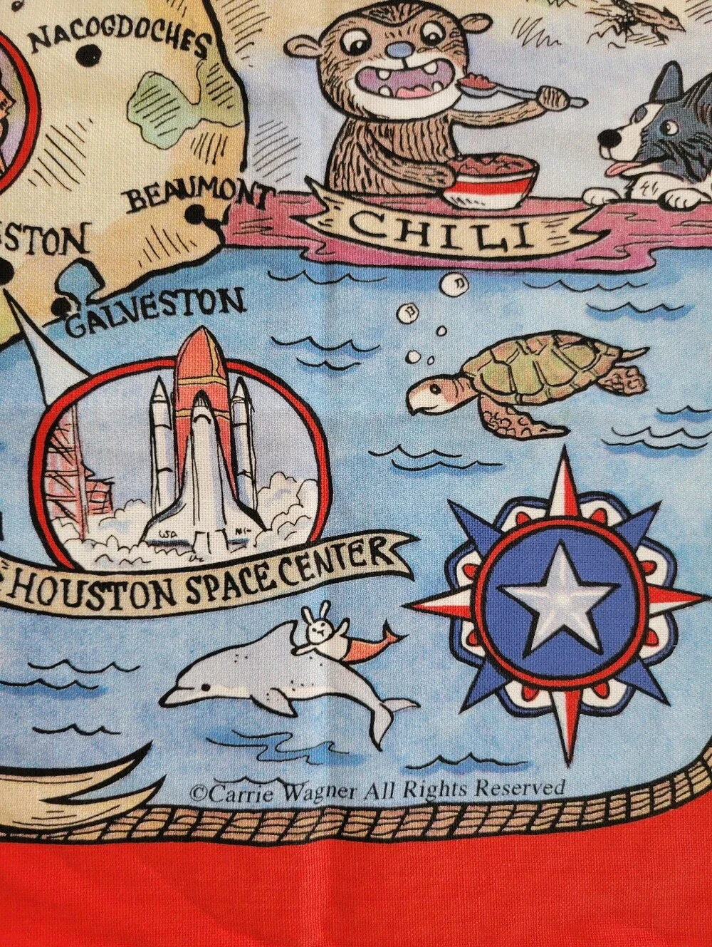 Texas Lone Star State Colorful Tea Towel Art by Carrie Wagner ~ NWOT